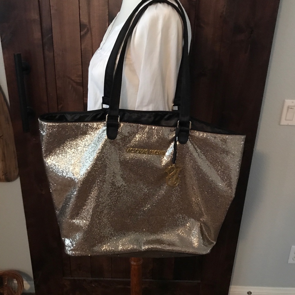 Victoria secret gold sparkle tote